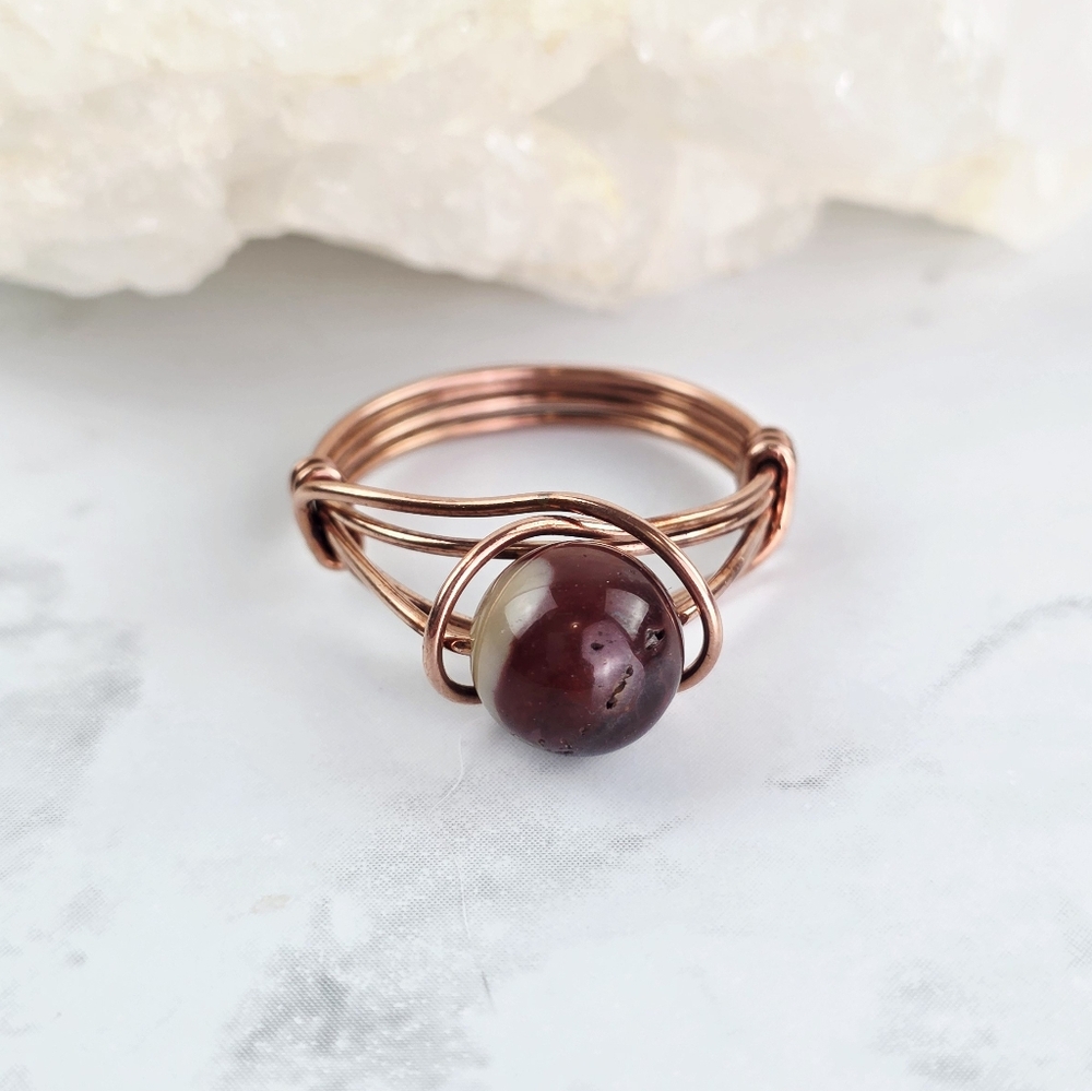Polychrome Jasper Copper Wire Wrapped Ring Size 6.5 Bead Crystal Stone Handmade